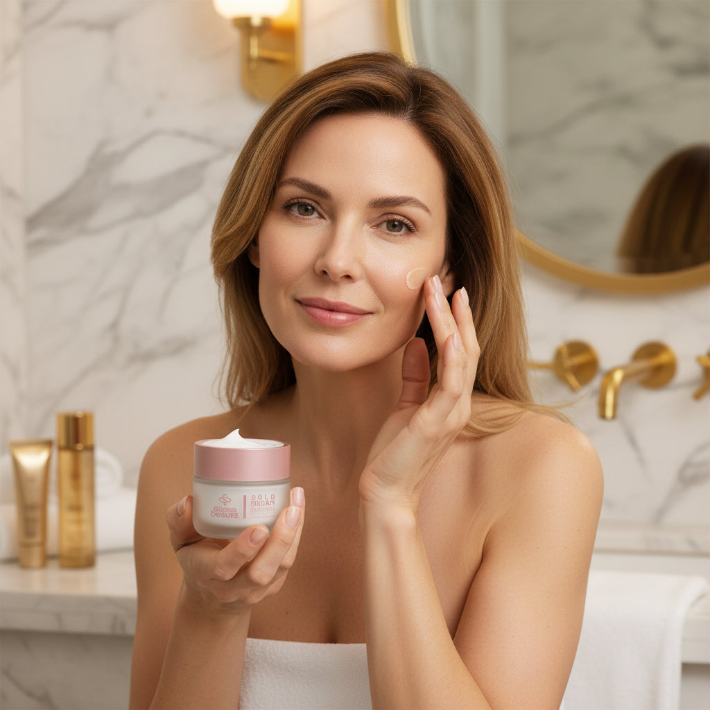 Cremă anti-aging cu aur 24K pentru hidratare, fermitate și iluminarea tenului. Ideală pentru rutina zilnică de îngrijire acasă - Alissa Beaute