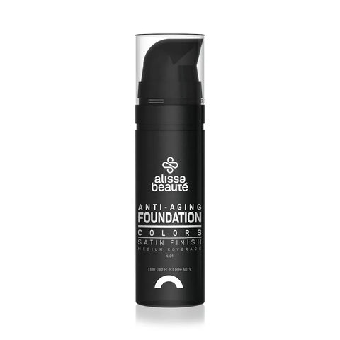 Fond de ten anti-aging cu efect de netezire și luminozitate | Anti-Aging Foundation | Bej Deschis 01 | 35 ml Alissa Beaute