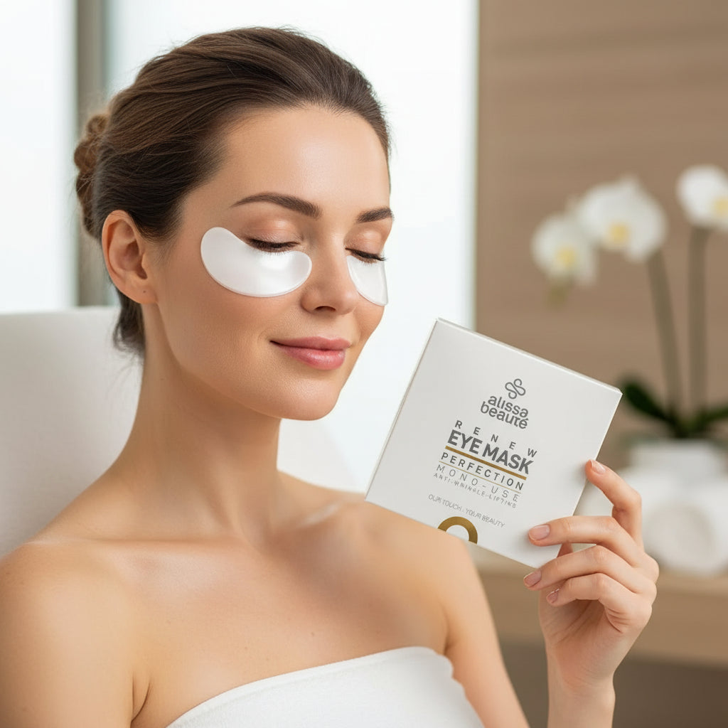 Mască pentru ochi cu efect lifting și drenaj pentru cearcăne, pungi și riduri fine. Hidratează intens și iluminează privirea. Alissa Beaute