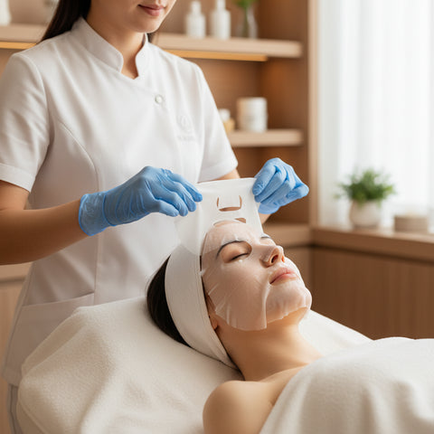 Mască profesională din bambus pentru tratamente faciale și peelinguri chimice, hipoalergenică și reciclabilă.