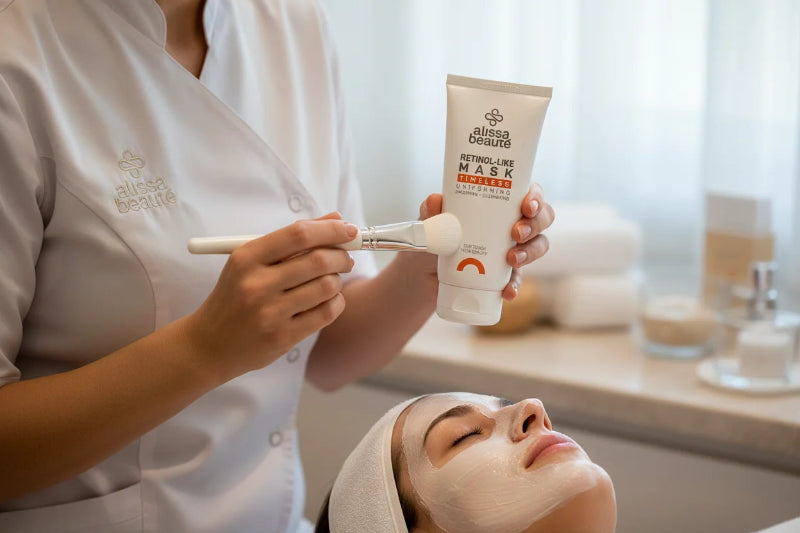 Mască profesională anti-aging cu efect retinol-like, Revinage®, peptide și maqui berry. Reduce ridurile, uniformizează tenul și iluminează pielea - Alissa Beaute