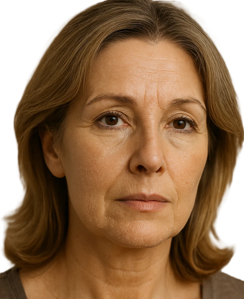 Femeie matura cu ten sensibil si cuperoaza aplicand crema calmanta Alissa Beaute pentru protectia barierei cutanate si reducerea inflamatiei