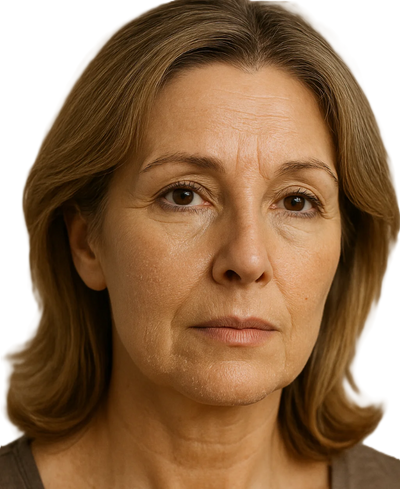 Femeie matura cu ten sensibil si cuperoaza aplicand crema calmanta Alissa Beaute pentru protectia barierei cutanate si reducerea inflamatiei