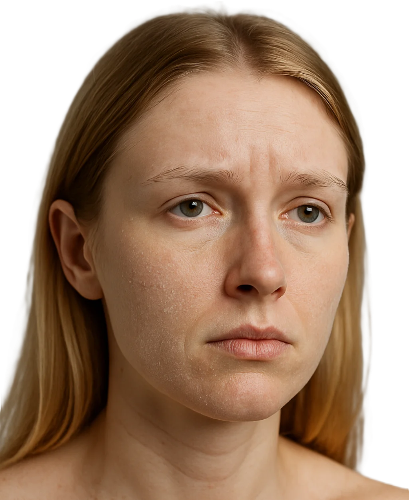 Femeie tanara cu ten uscat si deshidratat aplicand ser hidratant cu acid hialuronic Alissa Beaute pentru refacerea supletii si elasticitatii pielii
